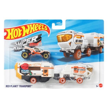 Hot Wheels 1:64 Scale Super Rigs 6-Set Bundle – Transporter Trucks with Matching Toy Vehicles, Ages 3+