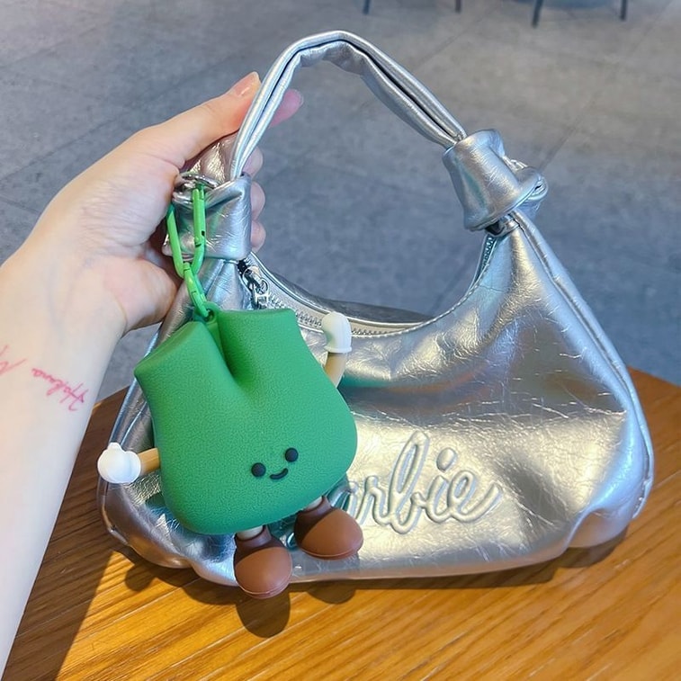 Cute Green Pear Silicone Mini Pouch Keychain | 3D Fruit Bag Charm with Zipper Storage for Coins, Earbuds, Keys & Small Accessories