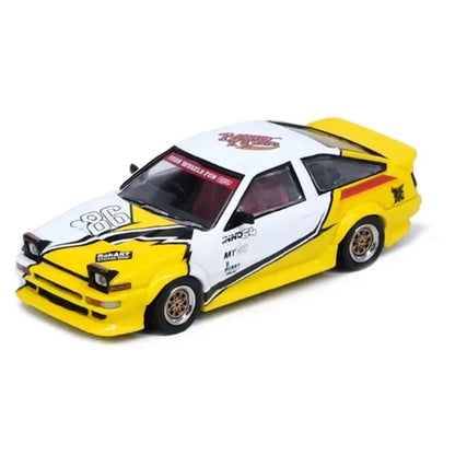 INNO64 Toyota Corolla AE86 Wildcard Kustom Show 1:64 Scale Die-Cast Model Car | Premium Metal JDM Collector Edition with Detailed Interior, Realistic Wheels & Acrylic Display Case | Yellow & White