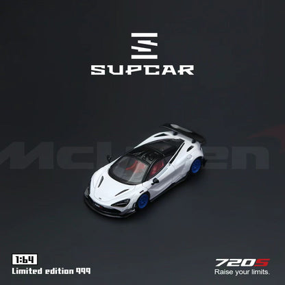 SUPCAR 1:64 McLaren 720S Diecast Model Car | Premium Collectible Supercar Replica | White with Blue Wheels