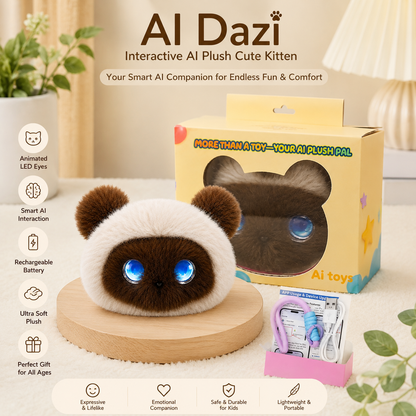 AI Dazi Interactive AI Plush Cute Kitten | Smart AI Table Companion with Animated LED Display Eyes | Rechargeable Plush Toy | Intelligent AI Pet for Kids & Adults