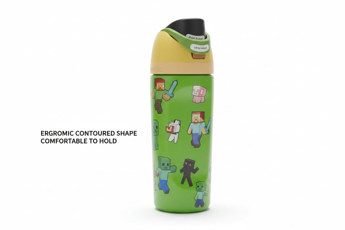 Owala FreeSip Minecraft 16 oz / 475 ml Insulated Stainless Steel Water Bottle with Built-In Straw & Push-Button Lid – Green