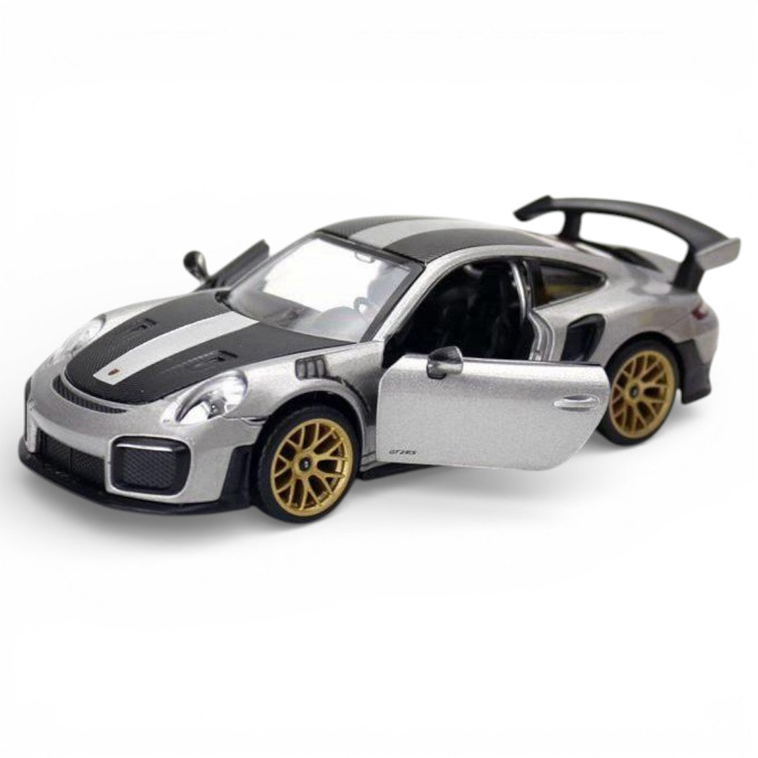 MSZ 1:32 Porsche 911 GT2 RS Die-Cast Model Car – Grey | Pull Back, Openable Doors, Light & Sound (68705)