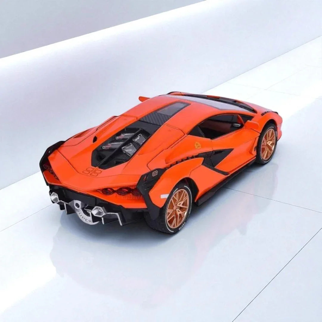 JOY JUNCTION 1:24 Lamborghini Sian FKP 37 Die-Cast Model Car – Orange | Openable Doors, Pull-Back Action, Lights & Sound (JJ262) - Jaiman Toys