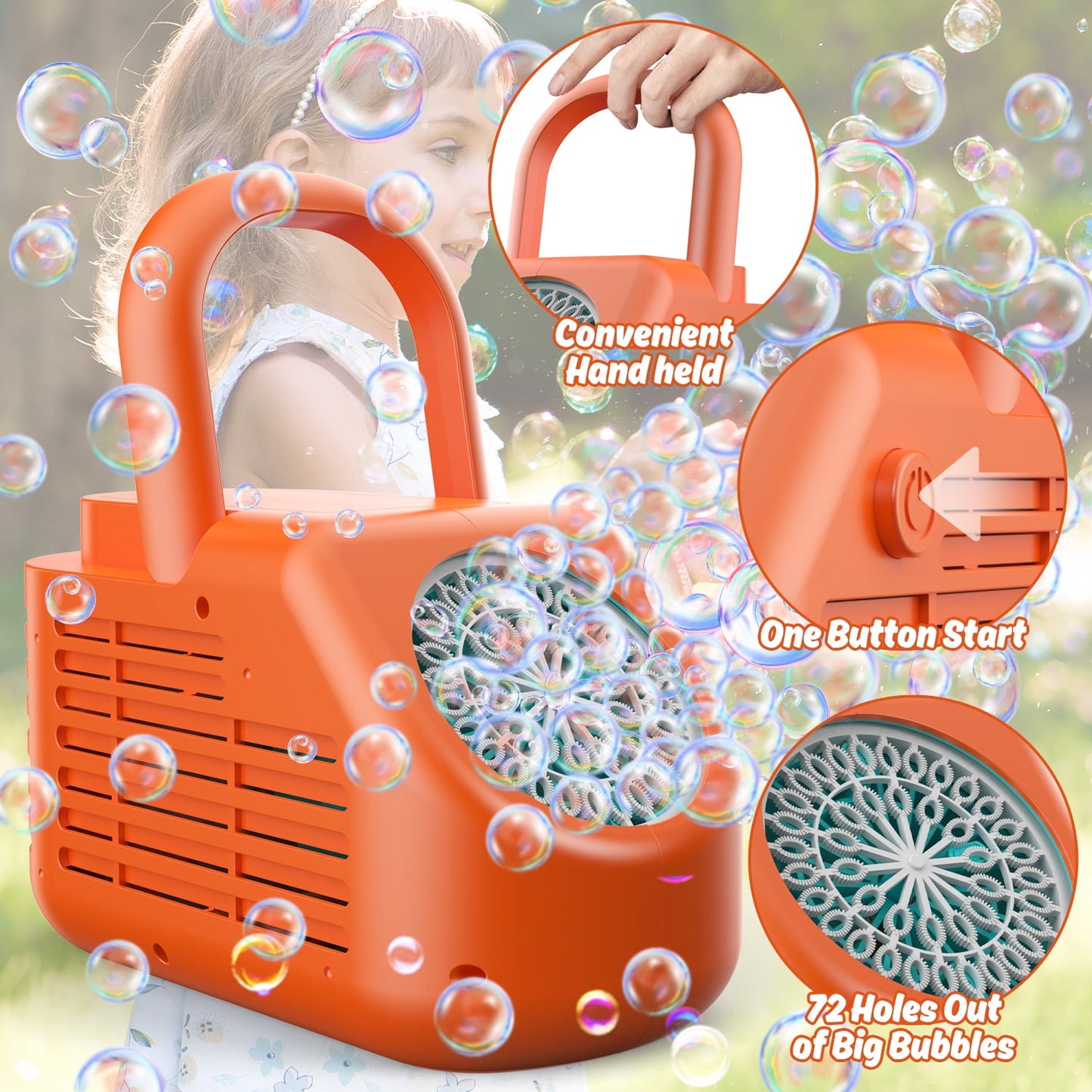 Automatic Portable Bubble Machine with Carry Handle – Bubble Maker Toy for Kids 3+ Years