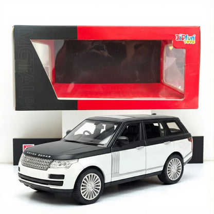 Toy Car Range Rover 1:24 Scale Diecast Model Car – Pullback Toy SUV with Openable Doors, Sound & Light Features (Black/White)