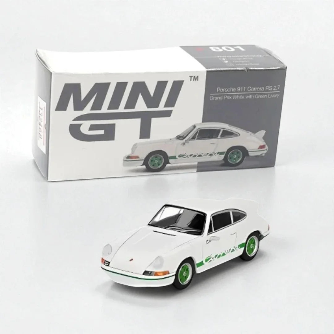 MINI GT 1:64 PORSCHE 911 CARRERA RS 2.7 GRAND PRIX WHITE/GREEN (MGT00801-R) - Jaiman Toys
