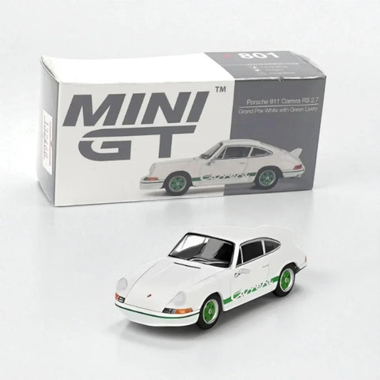 MINI GT 1:64 PORSCHE 911 CARRERA RS 2.7 GRAND PRIX WHITE/GREEN (MGT00801-R) - Jaiman Toys