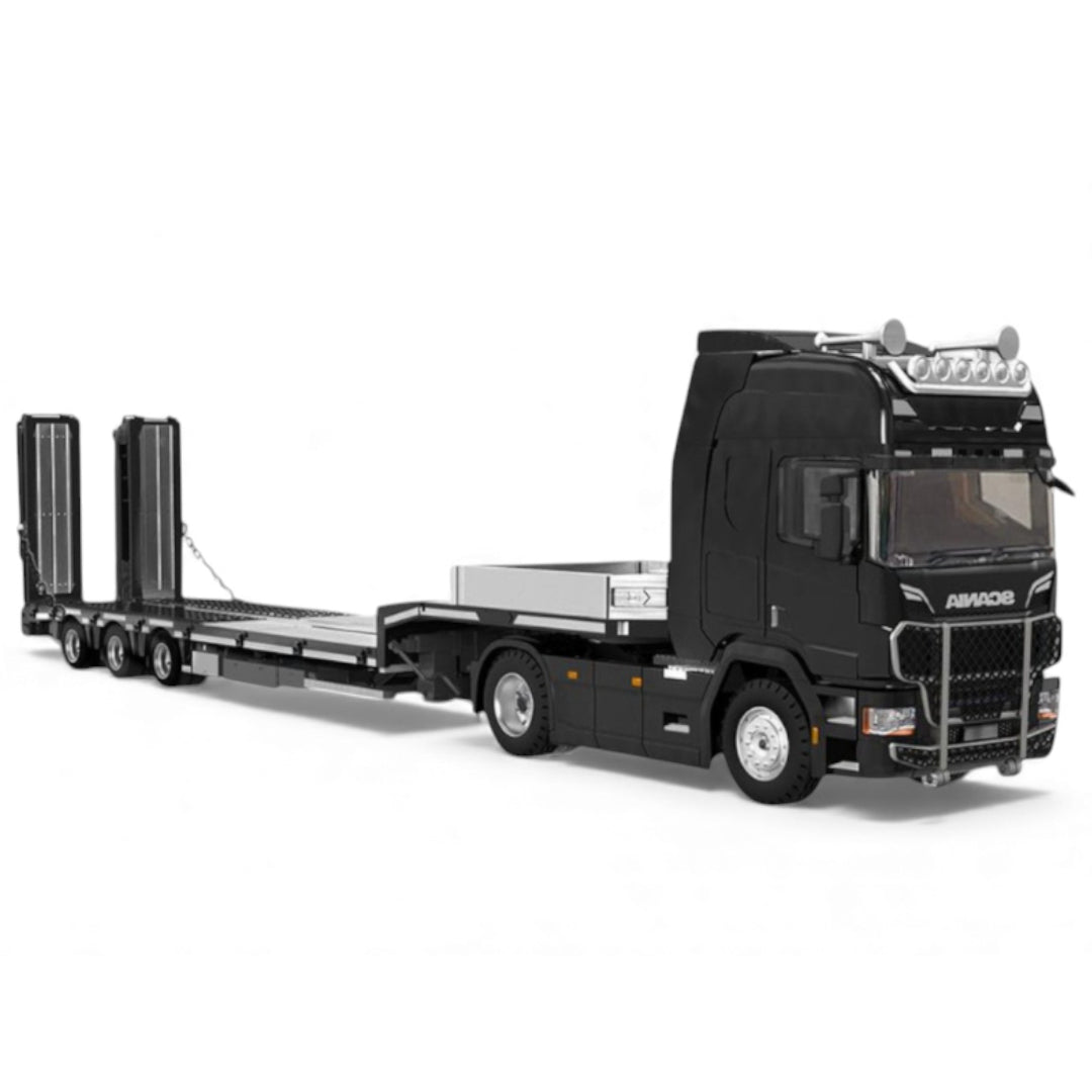 Time Micro 1:64 Scania Flatbed Transport Vehicle Diecast Model | Premium Metal Transporter with Display Base - Black