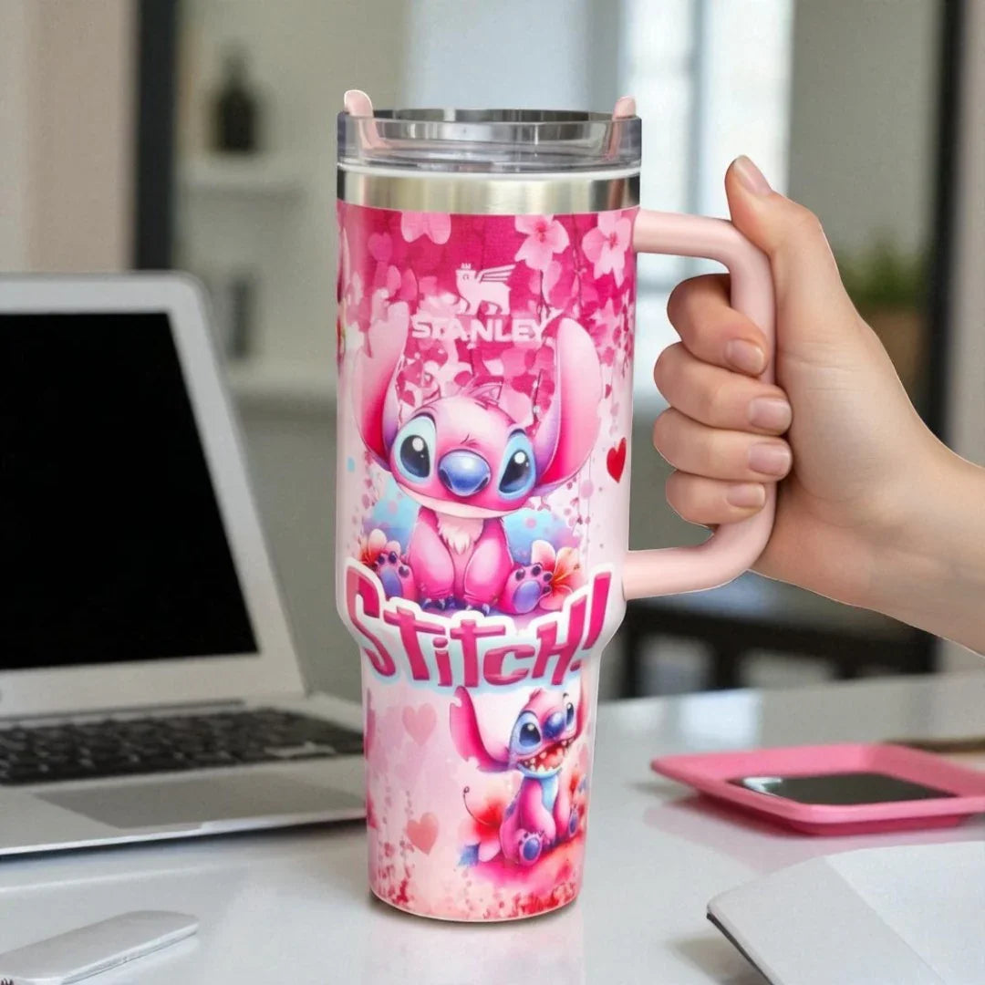 Stanley Stitch Travel Mug – 20 oz Stainless Steel Insulated Cup with Handle (Dark Pink) - Jaiman Toys