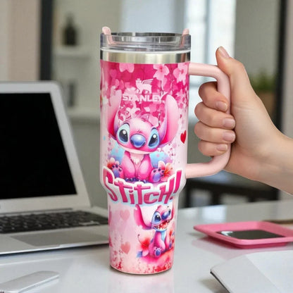 Stanley Stitch Travel Mug – 20 oz Stainless Steel Insulated Cup with Handle (Dark Pink) - Jaiman Toys