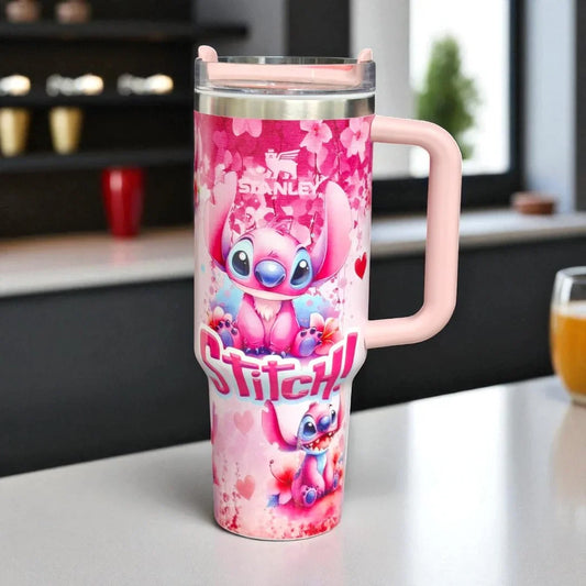 Stanley Stitch Travel Mug – 20 oz Stainless Steel Insulated Cup with Handle (Dark Pink) - Jaiman Toys