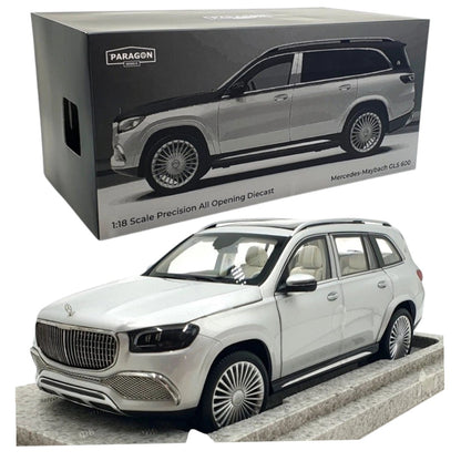 Paragon 1:18 Mercedes-Maybach GLS 600 Silver Diecast Model – Luxury SUV All-Opening Collector Car