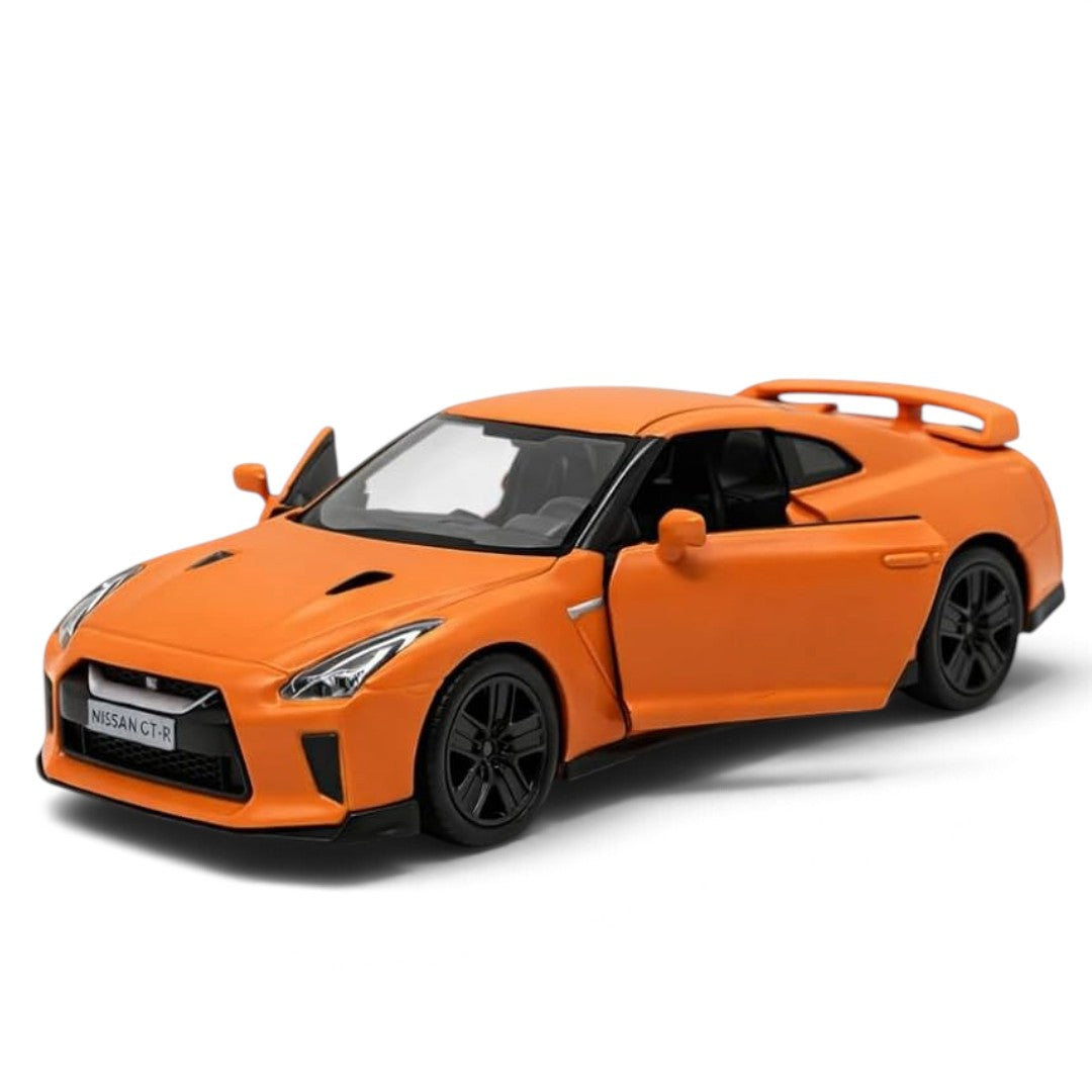 RMZ City Nissan GT-R R35 1:32 Scale Die-Cast Model Car – Orange Japanese Sports Car Collectible with Opening Doors, Pull-Back Action,