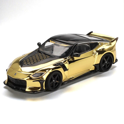 Mini GT 1:64 Jaguar C-X75 Black + NISSAN Z VEILSIDE FFZ400 GOLD CHROME Diecast Scale Model Car