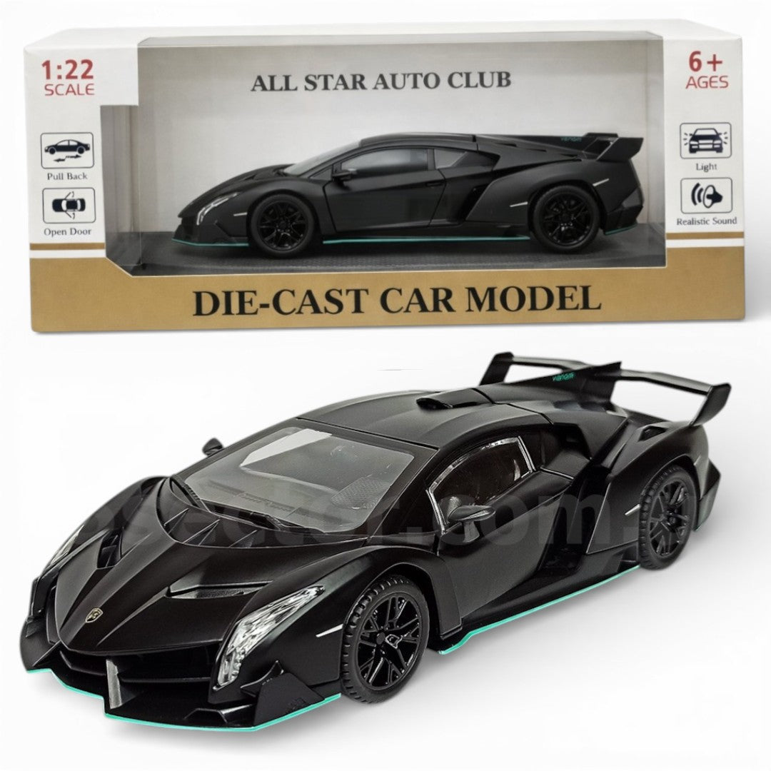 HQT 1:22 Scale Die-Cast Lamborghini Venom Model – Premium Collectible Edition (Light & Sound | Pull Back Action)