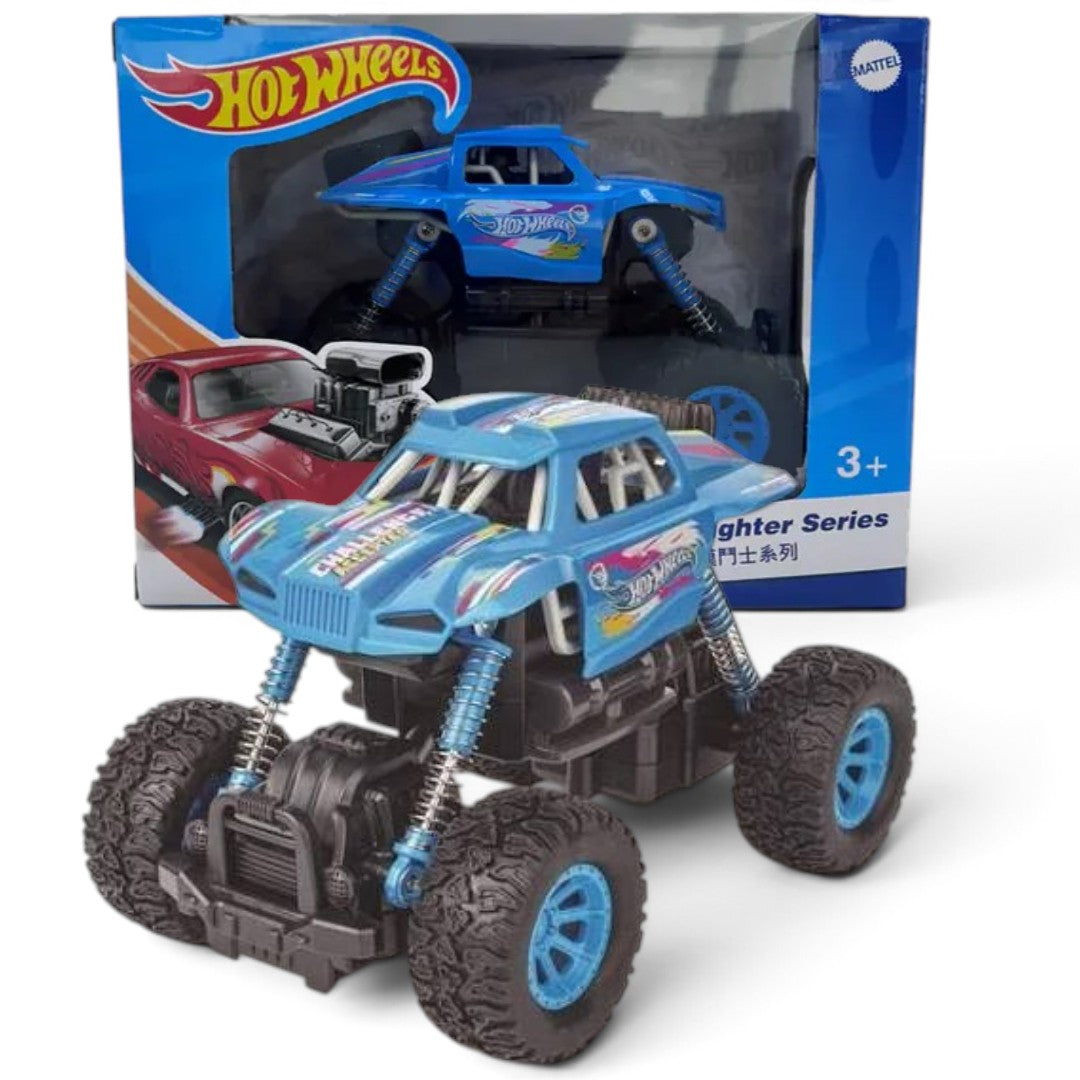 Hot Wheels 1:32 Scale Desert Fighter Off-Road 4x4 Truck with Spring Suspension, Oversized Rubber Tyres & Roll-Cage Design for Kids Ages 3+ – Blue
