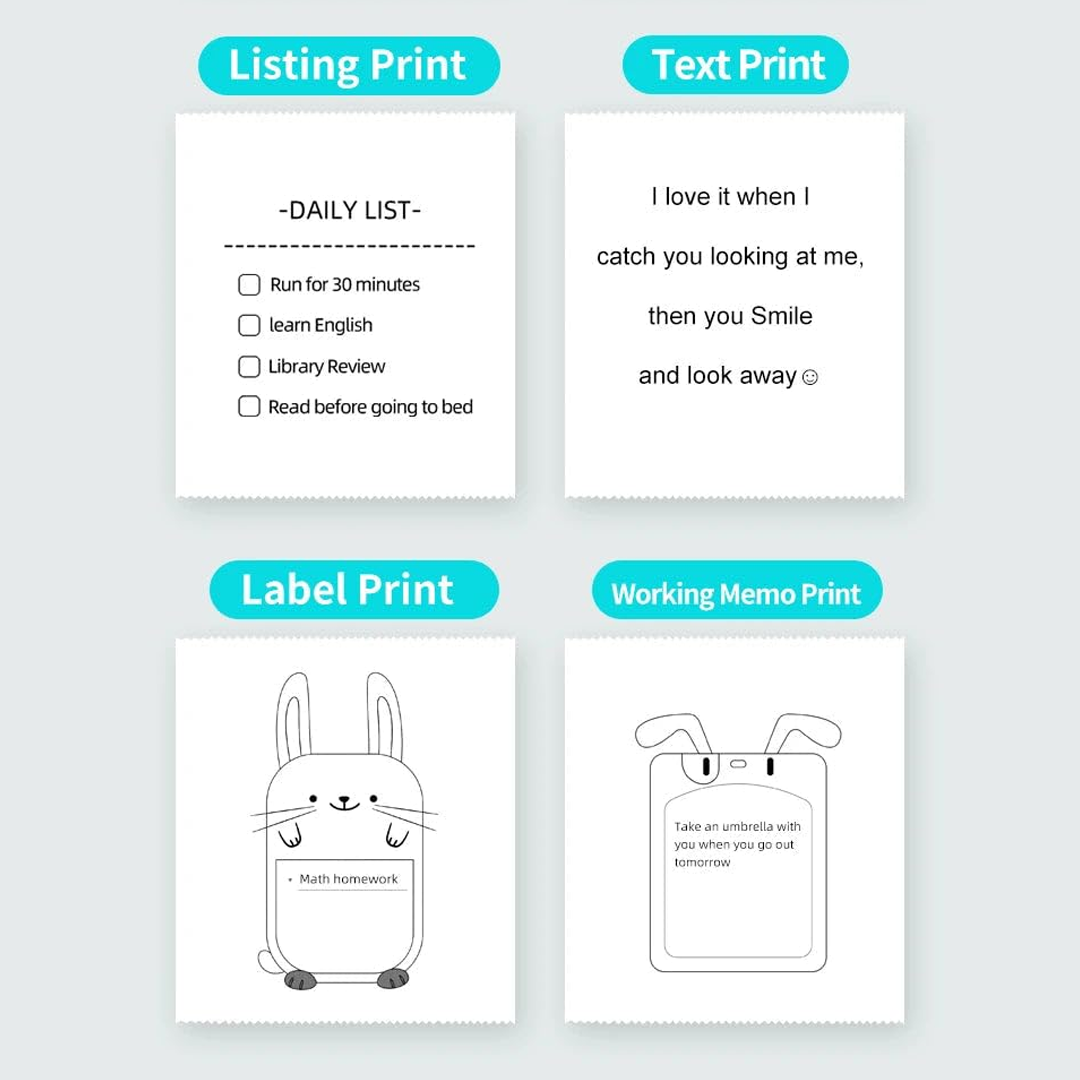 Pocket Thermal Printer, PortablePrinting Machine with Paper Text Photo Label Study Notes for Office School