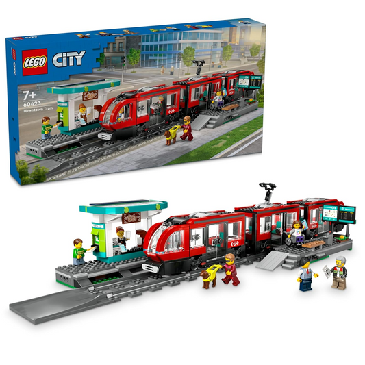 LEGO City 60423 Downtown Tram and Station Toy Set Building Blocks (811 Pieces)