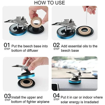 Car Air Freshener Fighter Aeroplane Perfume Solar Power Plane Diffuser Aluminum Airplane Fragrance Aircraft Dashboard Perfume with Refills - Jaiman Toys