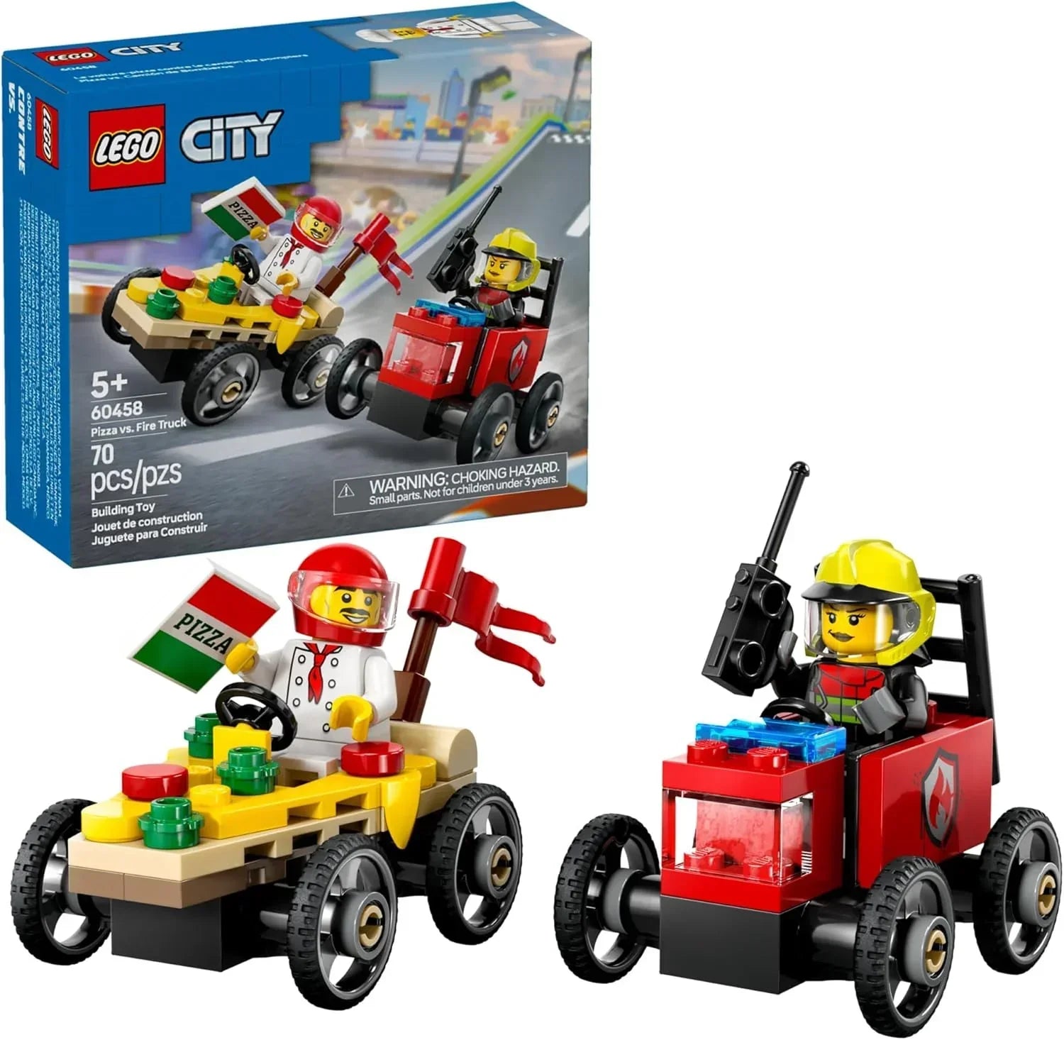 LEGO 60458 City Pizza vs. Fire Truck Race Car Fun Racing Set – Jaiman Toys