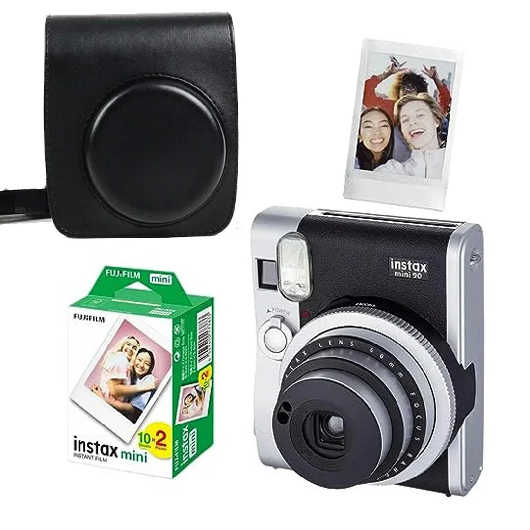 Fujifilm Instax Mini 90 Neo Classic Bundle – Black Camera with Case & 20 Films