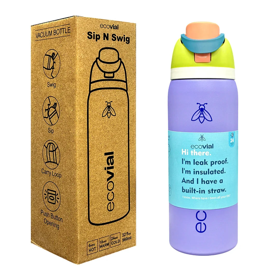 Ecovial 32 OZ - Vacuum Bottle Sip n Swig 960 ML (Purple) - Jaiman Toys