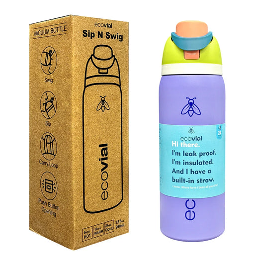 Ecovial 32 OZ - Vacuum Bottle Sip n Swig 960 ML (Purple) - Jaiman Toys