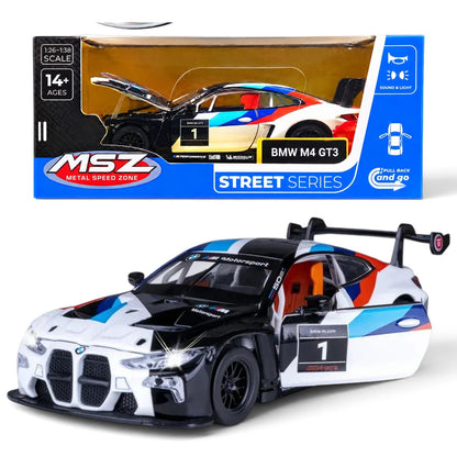 MSZ 1:32 BMW M4 GT3 Die-Cast Model Car-White with Pullback -68715A