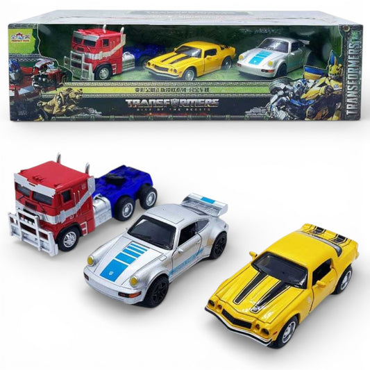 (Damage Box) 1:43 Transformers Diecast Metal Car Set – Pack of 3 Vehicles | Premium Collectible Toy Cars