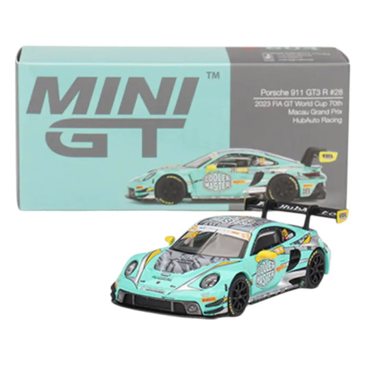 Mini GT #804: Porsche 911 GT3 R #28 HubAuto Racing 2023 FIA GT World Cup 70th Macau Grand Prix 1:64 - Jaiman Toys