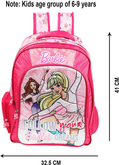 Barbie Kids School Backpack – Pink Ballet Theme School Bag for Girls (41 cm) with Multiple Compartments