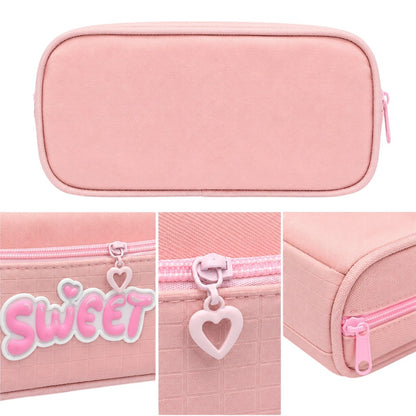 Sweet Pink Pencil Case for Girls – Box-Shaped School Pencil Pouch with Zipper Storage & Heart Charm