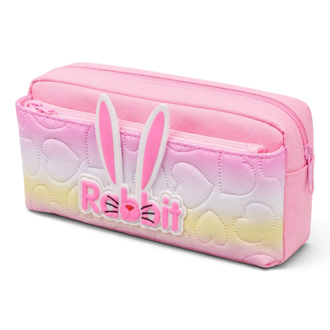 Cute Rabbit Pencil Case for Girls – Pink Box-Shaped School Pencil Pouch with Bunny Ears & Zipper Storage