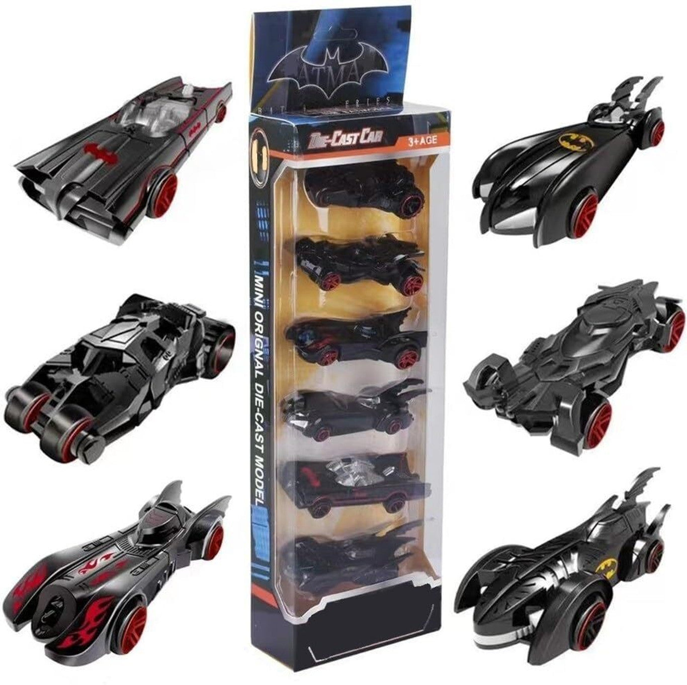 Batman Die-Cast Alloy Car Set (Pack of 6) | Push & Go Superhero Toy Cars | Premium Metal Mini Vehicles for Kids Ages 3+ | Collectible Black Bat Cars