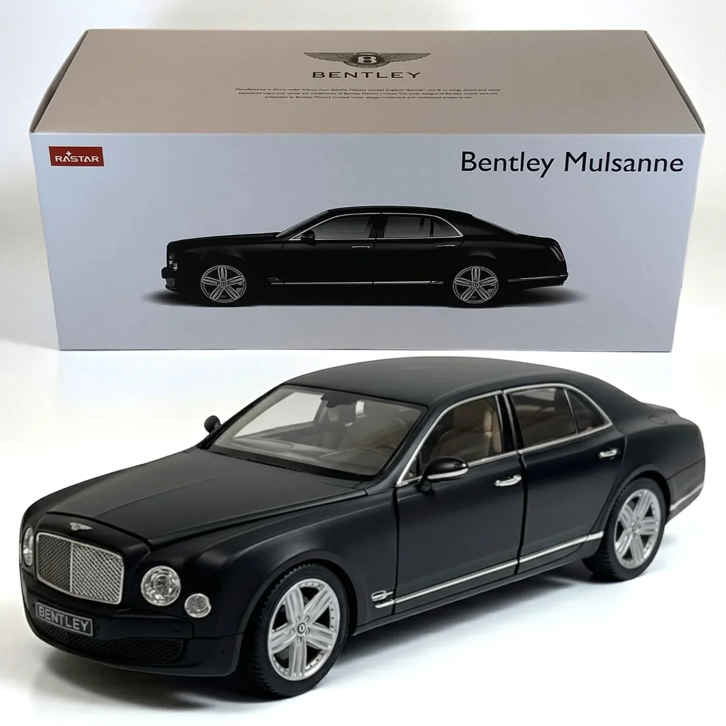 Rastar 1:18 Bentley Mulsanne Diecast Model Car –Matt Black | Luxury Collectible with Openable Doors (43800)