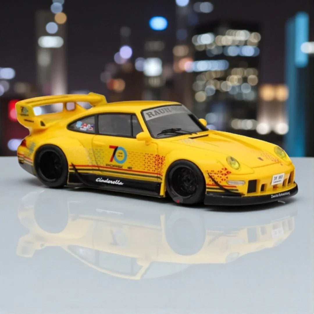 BSC 1:64 Porshce Cinderella Yellow RWB964 70th Anniversary Edition Regular Edition Diecast Car