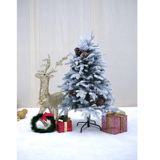 SWEN Eaton 4-Feet Christmas Tree with Frosted Tips & Pine Cones | Snow-Kissed Decorative Holiday Tree