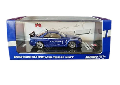 Inno 1/64 Nissan Skyline GT-R V-Spec Tuned by "Mine's" Blue Diecast Car Model - Jaiman Toys