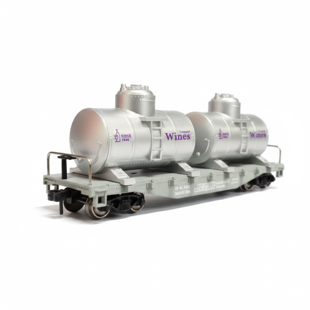 HANFIY HO Scale Flat Car with Dual Wine Tank Containers – Realistic Freight Wagon 1:87 Model Train | Hanfiy