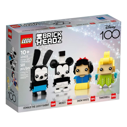 LEGO 40622 BrickHeadz Disney 100th Celebration Mickey Mouse, Snow White, Tinkerbell & Oswald The Lucky Rabbit (501 Pieces)