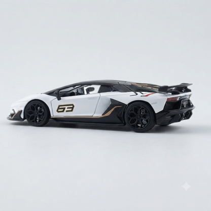 MSZ 1:24 Lamborghini Aventador SVJ White Die-Cast Model Car with Lights, Sound, Openable Doors & Pull-Back Action
