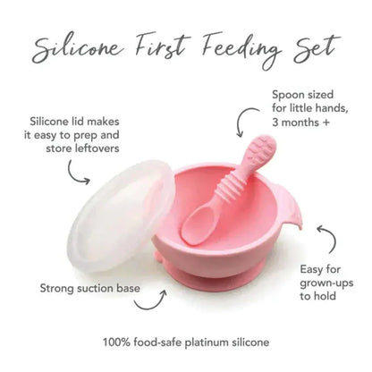Bumkins Silicone First Feeding Set Pink for Toddlers - Jaiman Toys