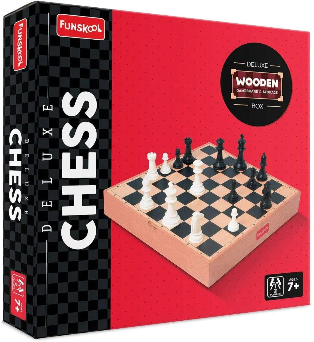 Funskool Deluxe Wooden Chess Set – Premium War & Strategy Board Game for Kids & Adults | Classic Wooden Board with Storage Box | 2 Players, Ages 7+