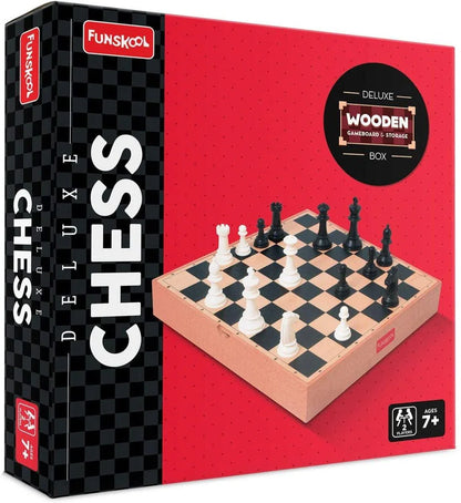 Funskool Deluxe Wooden Chess Set – Premium War & Strategy Board Game for Kids & Adults | Classic Wooden Board with Storage Box | 2 Players, Ages 7+