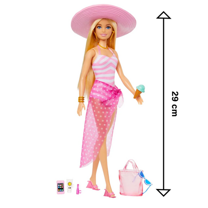 "Blonde Barbie Doll: Swimsuit and Beach-Themed Accessories