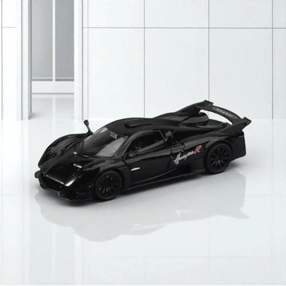RMZ Hobby 1:32 Pagani Huayra R Die-Cast Model Car – Black with Openable Doors,Pull-Back Action, Light & Sound (664974) - Jaiman Toys