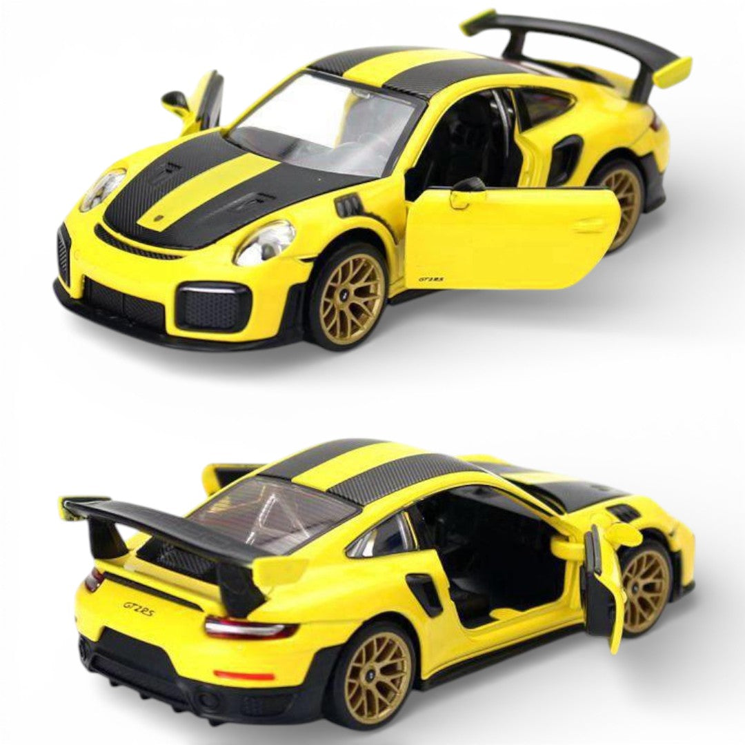 MSZ 1:32 Porsche 911 GT2 RS Die-Cast Model Car – Yellow| Pull Back, Openable Doors, Light & Sound (68705)