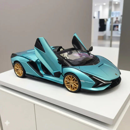 RW 1:32 Lamborghini Sian Roadster Diecast Metal Car Model – Blue, Opening Doors, Collectible Toy Car