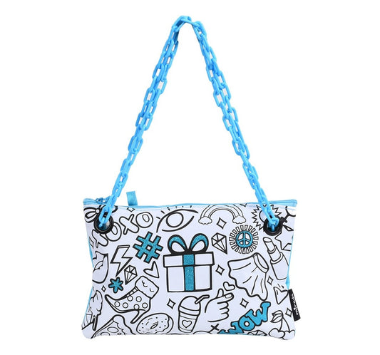 Mirada Colour Me Pretty Funky Purse DIY Craft Kit for Kids | Color Your Own Handbag Set with 5 Permanent Fabric Markers & Chain Strap